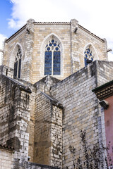 Gothic Church of Saint Peter (from 14th century) near Dali's Theatre - Museum building in Figueres,...