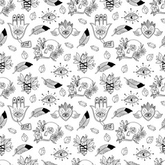Seamless pattern with magic and witchcraft elements