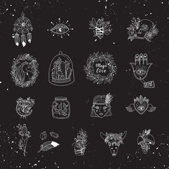 Patch set of magic and witchcraft. Wild magic style design.