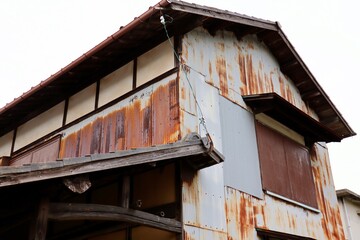 錆びたトタン板の廃屋（撮影許可取得済）