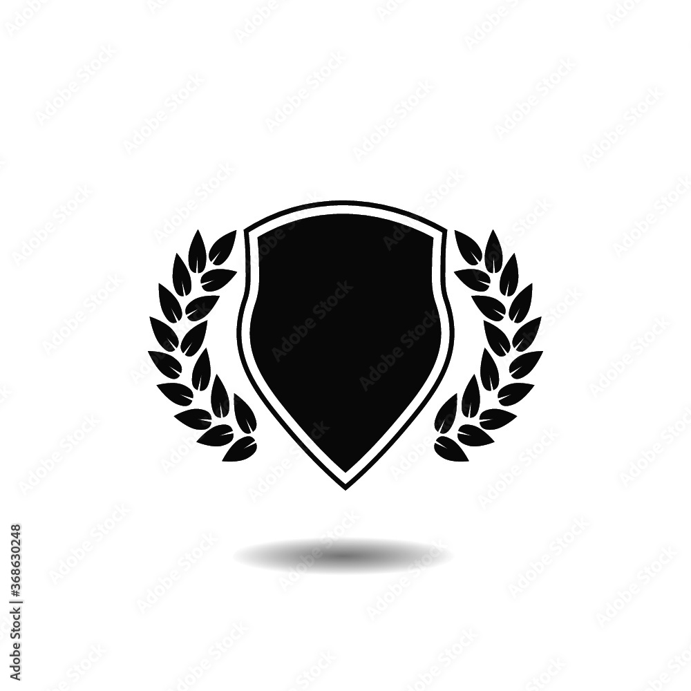 Poster badge and logo of an empty royal shield with a laurel wreath with shadow