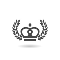 Crown with laurel wreath icon with shadow