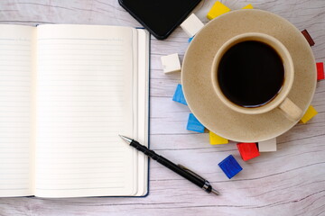 notebook and coffee
