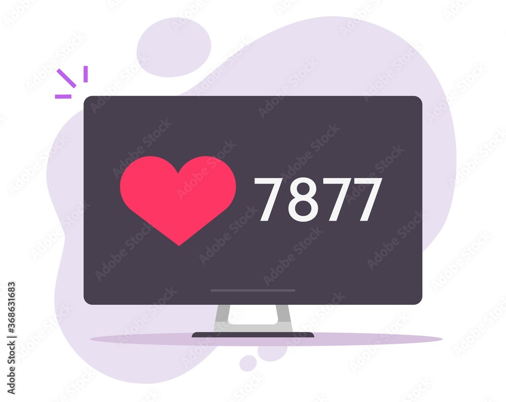 Poster likes and followers counter for social network activity on desktop computer screen vector flat symbo