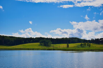 landscape with lake and clouds (like Windows XP wallpaper) in the Nature Park Vishtynetskiy