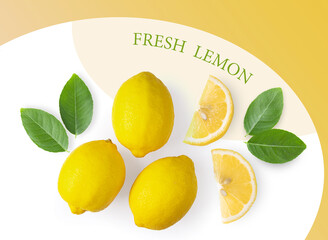fresh lemon with leaf on pattern colour