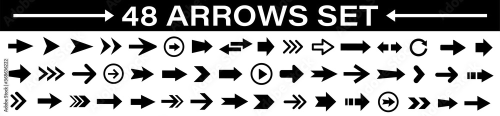 Poster 48 arrows set. arrow icon collection. set different arrows or web design. arrow flat style isolated 