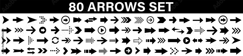 Poster 80 arrows set. arrow icon collection. set different arrows or web design. arrow flat style isolated 