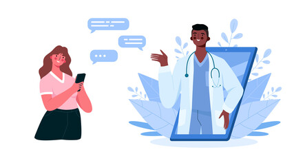 Online medical consultation, support. Online doctor. Healthcare services. Family male doctor with stethoscope on smartphone. Online medical advise or consultation service, tele medicine, cardiology