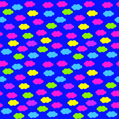 Obraz premium Multicolored beautiful clouds on a blue background, seamless pattern, vector