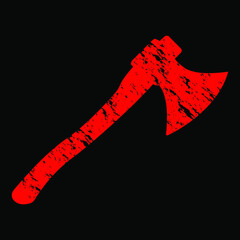 Old shabby red ax on a black background, vector