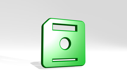 FLOPPY DISK made by 3D illustration of a shiny metallic sculpture with the shadow on light background. computer and icon