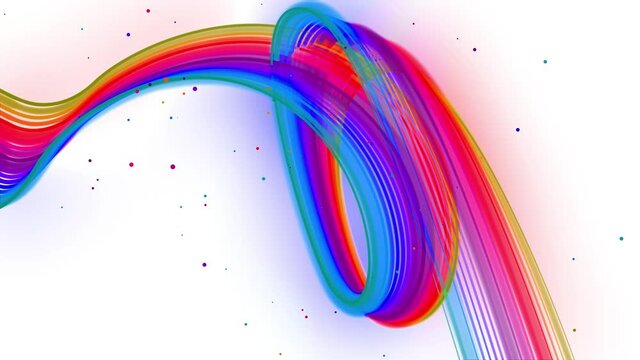 multi-colored waving lines or ribbon of beautiful stripes fly in the air, smoothly oscillation and wave on white background. 3d abstract looped creative 4k background with luma matte.