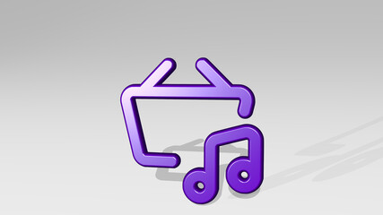 music basket buy from a perspective with the shadow. A thick sculpture made of metallic materials of 3D rendering. illustration and background