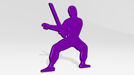 athletic sport activity made by 3D illustration of a shiny metallic sculpture with the shadow on light background. athlete and active