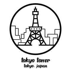 Circle icon line tokyo tower. vector illustration