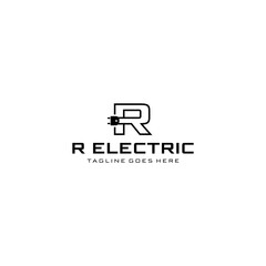 Creative modern abstract sign R with electric plugs logo design