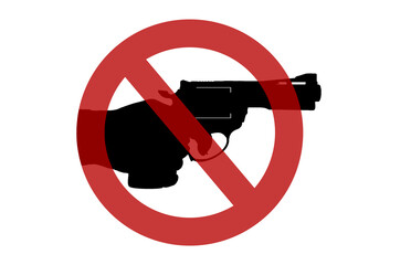 prohibition sign against silhouette of hand with gun on white background,stop war,no violence,concept vector illustration