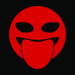Round sign shows tongue red on a black background, vector