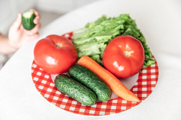 Colorful natural whole vegetables on the table ready for preparing food.
