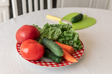 Colorful natural whole vegetables on the table ready for preparing food.