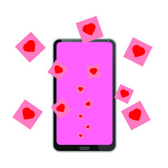 Smartphone and red hearts on a white background, Valentine's day, vector
