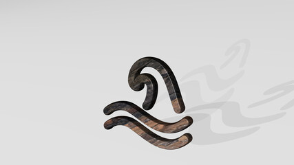 NATURAL DISASTER FLOOD casting shadow from a perspective. A thick sculpture made of metallic materials of 3D rendering. background and beautiful