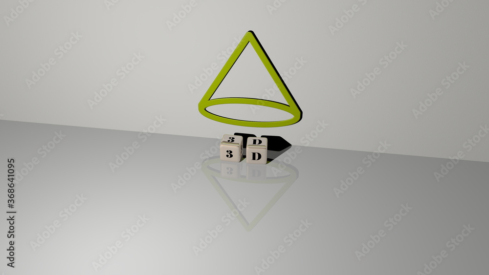 Poster 3d illustration of 3d graphics and text made by metallic dice letters for the related meanings of th