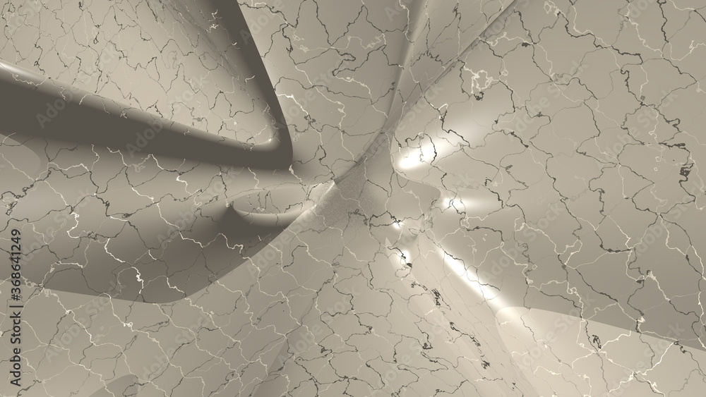 Poster chaotic 3d abstract background of curved geometrical patterns of moccasin color with lighting and sh