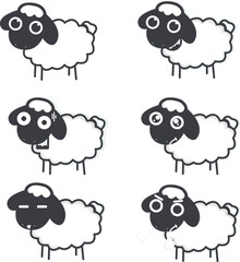 Set of Cute Sheep Emoji Flat Vector Design