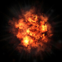 Fototapeta na wymiar Big explosion. Bright explosion on a black background.
