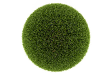Green grass ball isolated on a white background. Beautiful green dense lawn. 3d rendering.