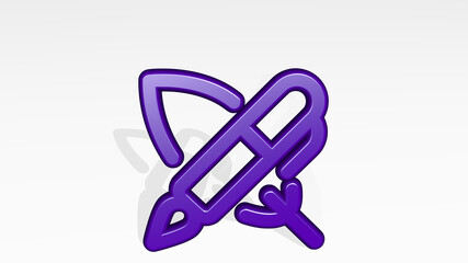 CONTENT QUILL PEN from a perspective with the shadow. A thick sculpture made of metallic materials of 3D rendering. illustration and background