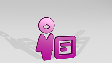 single woman actions text made by 3D illustration of a shiny metallic sculpture with the shadow on light background. icon and isolated