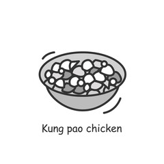 Kung pao chicken icon. Delicious Chinese stir-fried chicken bowl linear pictogram. Concept of authentic Asian recipe and express restaurant delivery. Concept of Editable stroke vector illustration