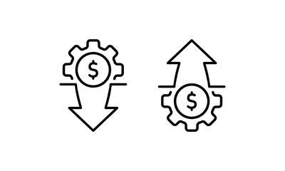 Costs optimization and production efficiency, cost management icon. Reduce, decrease price. Inflation sign. Vector on isolated white background. EPS 10