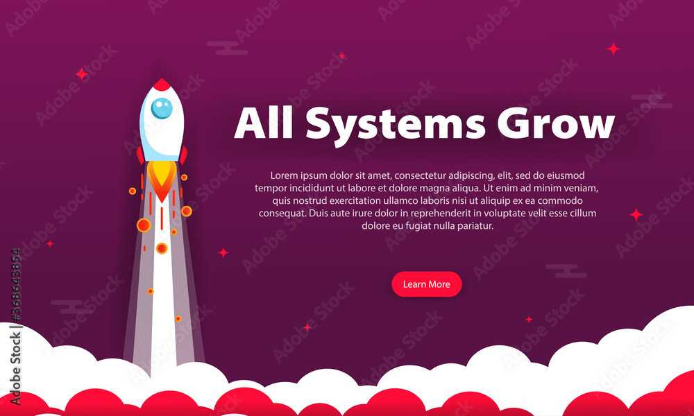 Poster rocket icon in flat design. website template design. responsive web, technology template. vector eps
