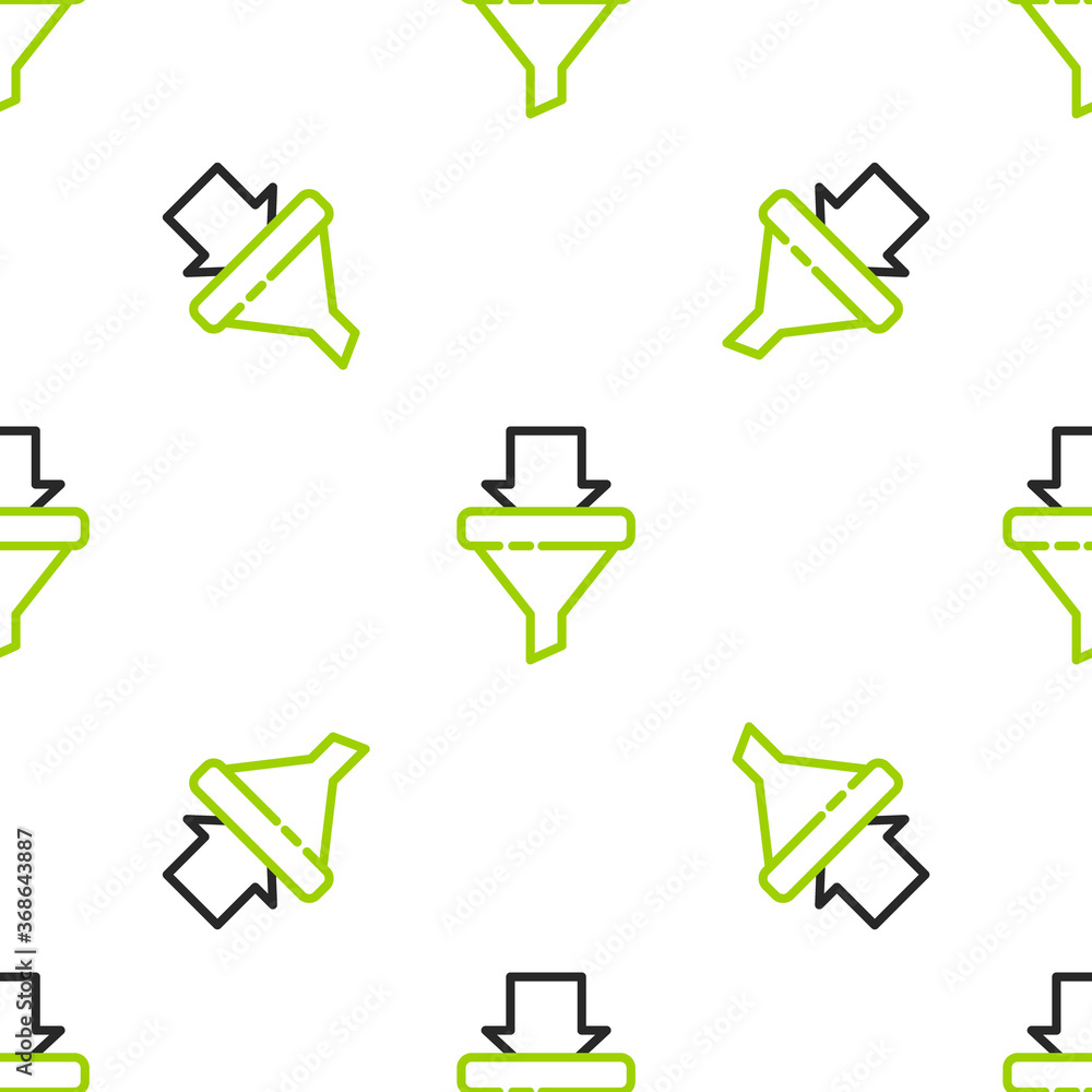 Poster line sales funnel with arrows for marketing and startup business icon isolated seamless pattern on w