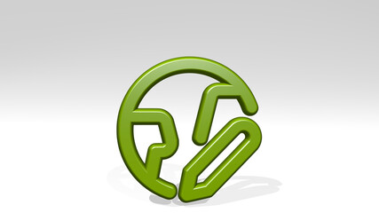 EARTH EDIT stand with shadow. 3D illustration of metallic sculpture over a white background with mild texture. concept and blue