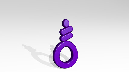 PUNISHMENT HANGING NOOSE stand with shadow. 3D illustration of metallic sculpture over a white background with mild texture. concept and crime