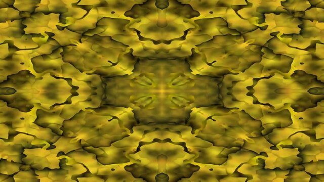 Luxurious caleidoscopic tunnel background in gold design, golden scales, abstract vintage video background, 4k movie