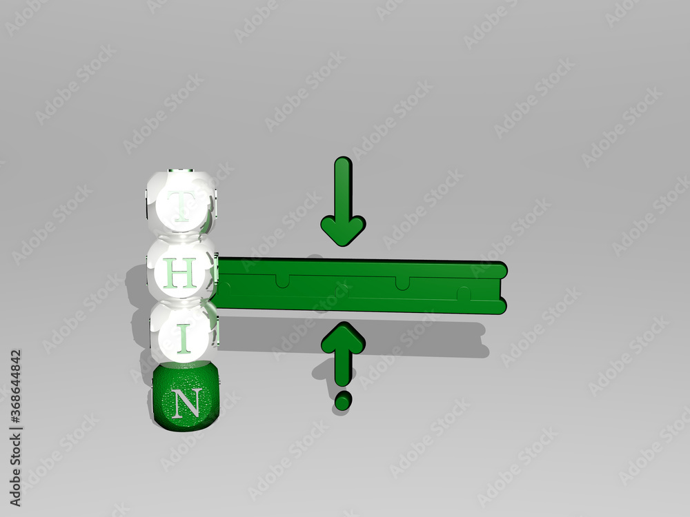Poster 3d graphical image of thin vertically along with text built around the icon by metallic cubic letter