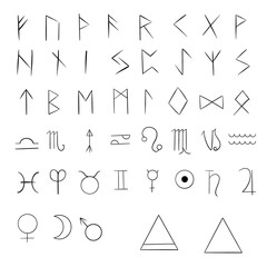 Mystical runic symbols: raster elements on a white background.
