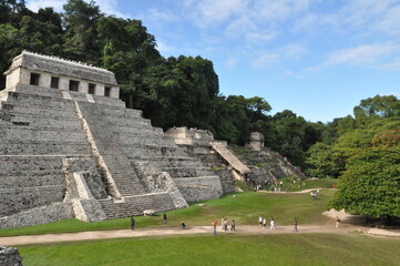 Fototapeta na wymiar Pyramid Maya Temple of the sun, Palenque archaeological site, Mexico 