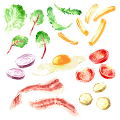 Hand drawn watercolor fast food illustration