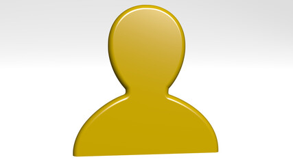 BASIC PROFILE stand with shadow. 3D illustration of metallic sculpture over a white background with mild texture. design and abstract