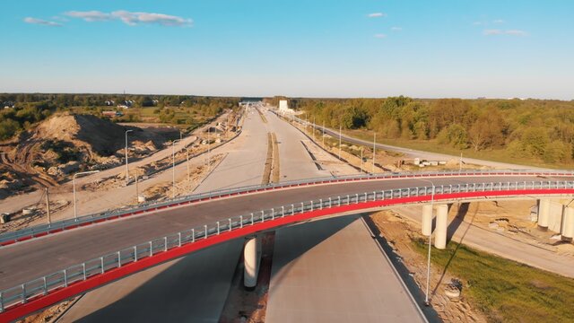 Newly built bridge in Warsaw, aerial. High quality 4k footage