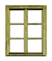 Old green wooden window on white background