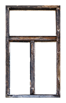 Vintage wooden window with three pane on white background