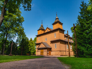 Fototapeta na wymiar Wooden Catholic church in Narew, Podlaskie, Poland.
